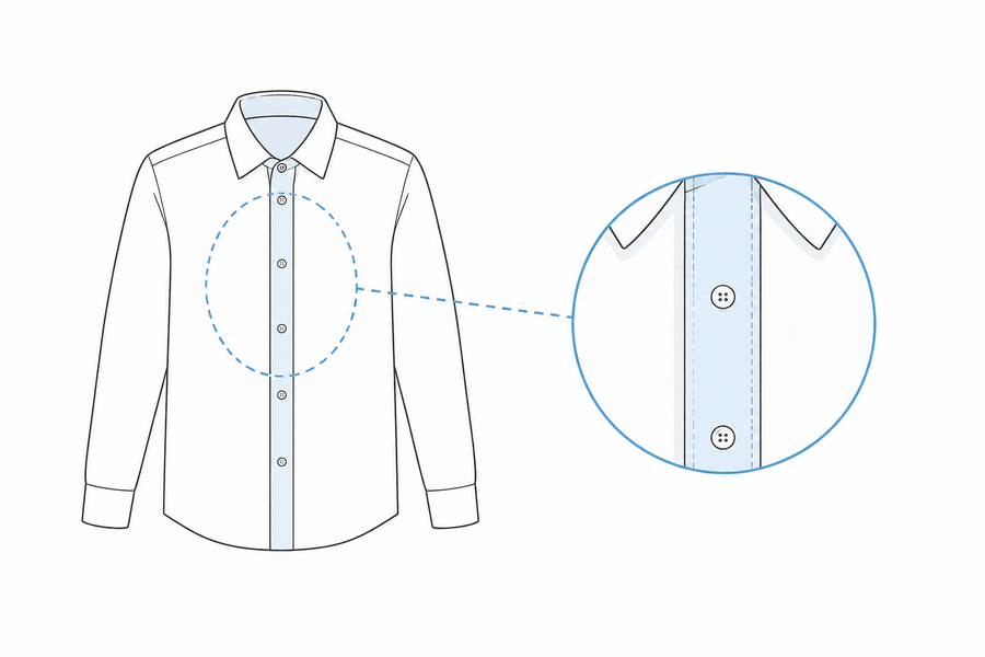 Buttoned strip on the front of a shirt called a placket